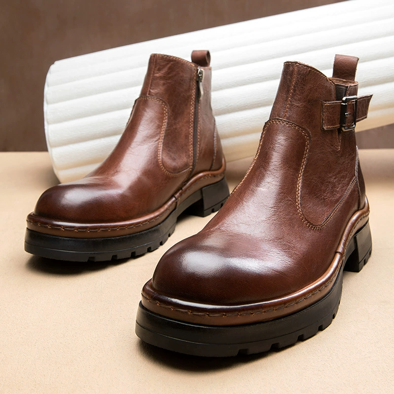 Британские винтажные ботинки Martin мужские кожаные молнии ручной работы увеличены толстые ботинки Chelsea сапоги мужские кожаные мотоциклетные короткие сапоги