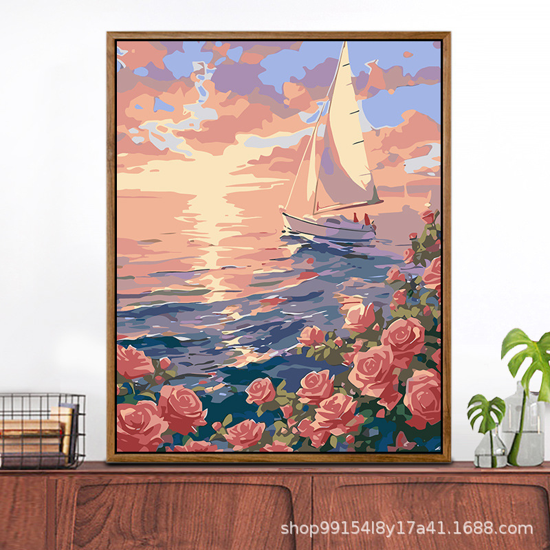 クロスボーダー diy デジタル油絵アマゾン AliExpress 卸売着色風景花絵画リビングルームの装飾絵画|undefined