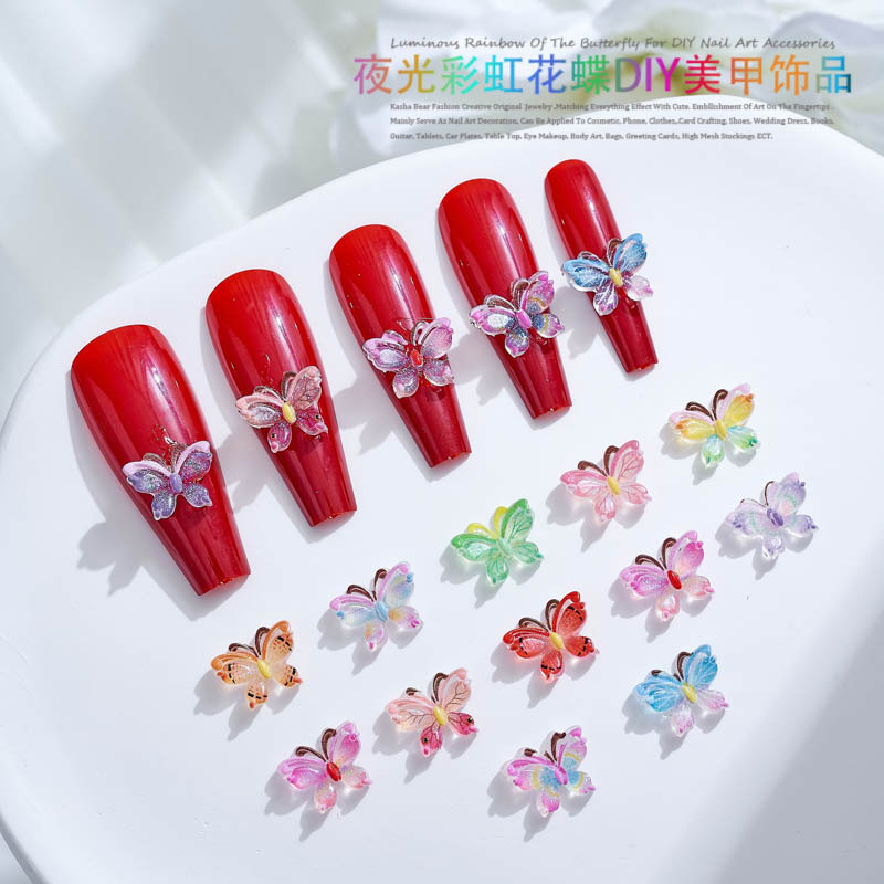 3D printing creative new luminous rainbow butterfly nail decoration artificial flower butterfly headdress double-layer color butterfly accessories 3D printing creative new luminous rainbow butterfly nail decoration artificial flower butterfly headdress double-layer color butterfly accessories