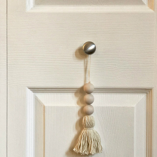 Ins Amazon North European style macrame cotton cord fringe wood bead decorative closet curtain door handle decoration set of 2