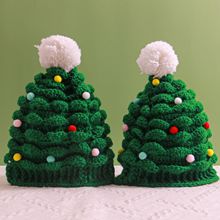 新款兒童聖誕樹帽子節日派對裝扮聖誕樹手工毛線帽保暖帽禮品帽