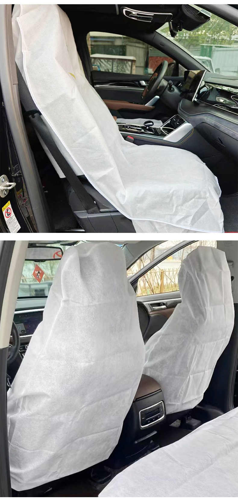 Manufacturer's disposable non-woven fabric three-piece car seat cover set, dustproof, dirt-resistant, thickened protective cover for steering wheel and seats