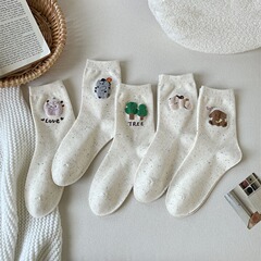 襪子女點子紗卡通可愛女中筒襪ins潮韓系個性羽毛紗中長款白襪子