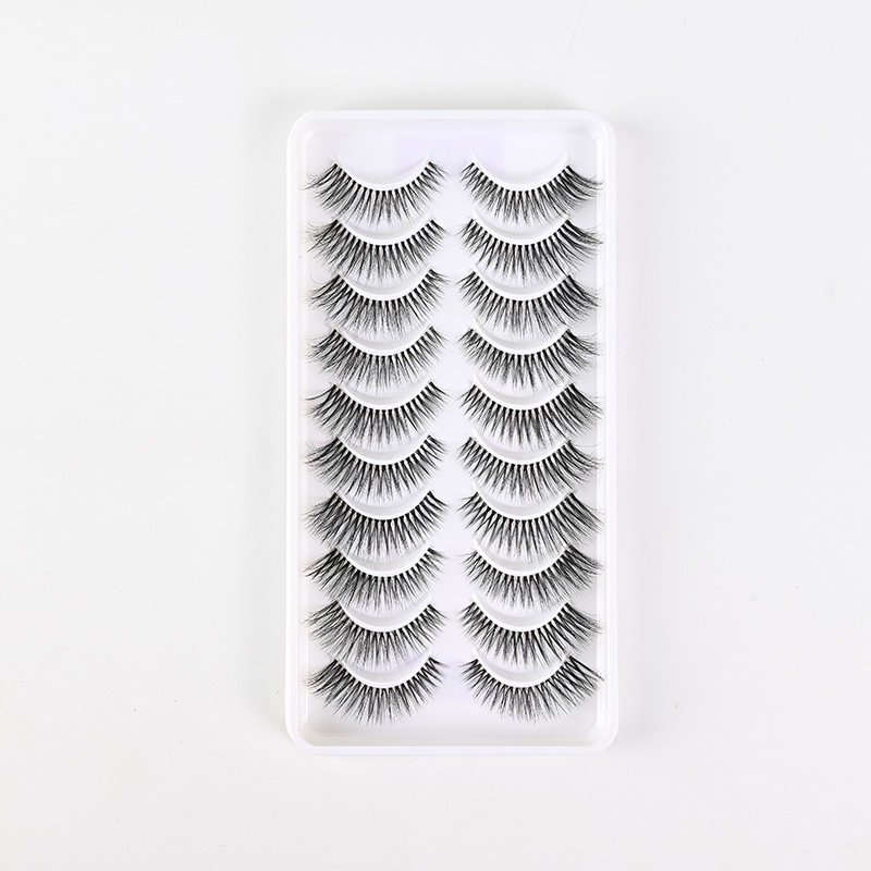 Pestañas Postizas Negras de Tallo Duro para Maquillaje de Escenario, 10 Pares, Estilo Natural y Grueso, Pestañas de Tira Completa, Venta al por Mayor, Estilo de Escenario