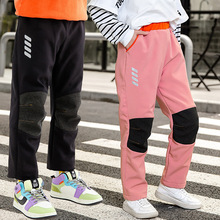 批发男童女童儿童冲锋裤中大童加绒加厚保暖加绒反光新款滑雪裤子