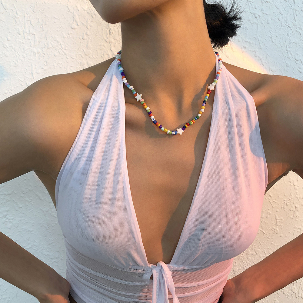 Großhandel Mode Farbe Stern Reisperlen Halskette Nihaojewelry display picture 1