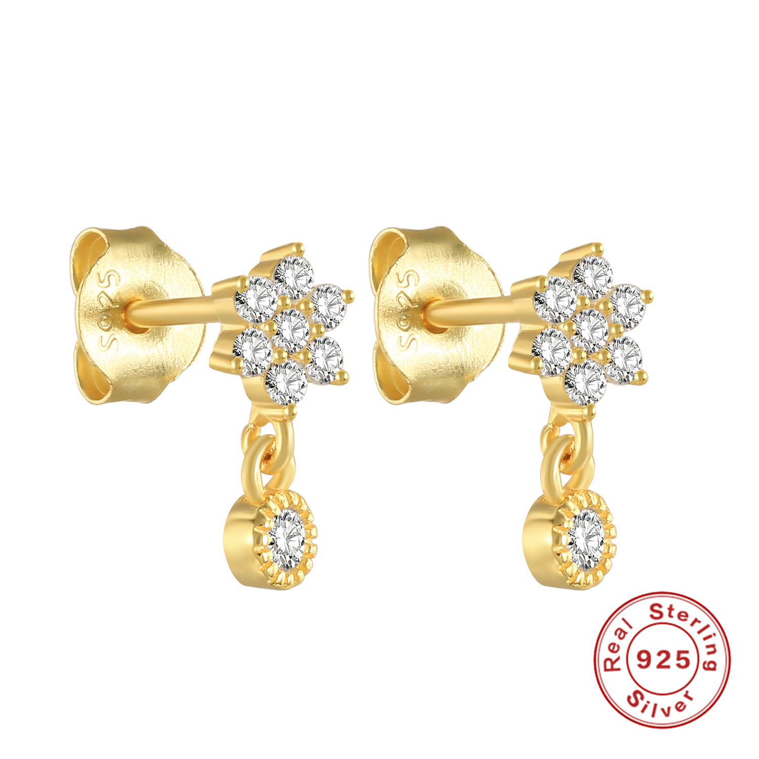 Estilo europeo y americano, uso simple, plata de ley s925, ocho estrellas, amor, pendientes de colgante de perlas irregulares brillantes