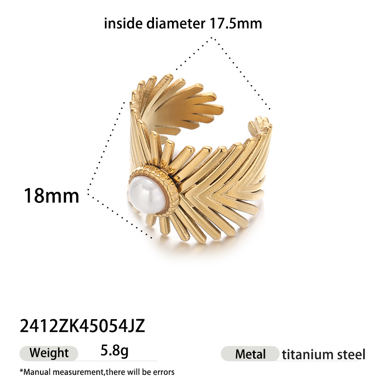 Anillo de acero inoxidable europeo y americano de Tena, sentido de nicho de alta gama, patrón de línea dorada, anillo de perlas de imitación, anillo de pareja, mujer