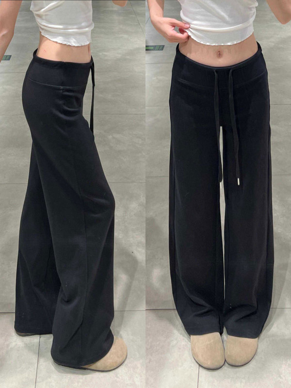 黑色阔腿裤女秋季2025新款高腰垂感宽松bf慵懒风拖地运动休闲卫裤|undefined