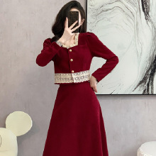 小香风两件套装蕾丝法式复古两件套赫本风2025秋季名媛气质连衣裙