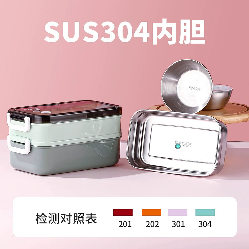 Double-Layer Lunch Box, Stainless Steel + PP, 1050 ml, Compact Bento Set