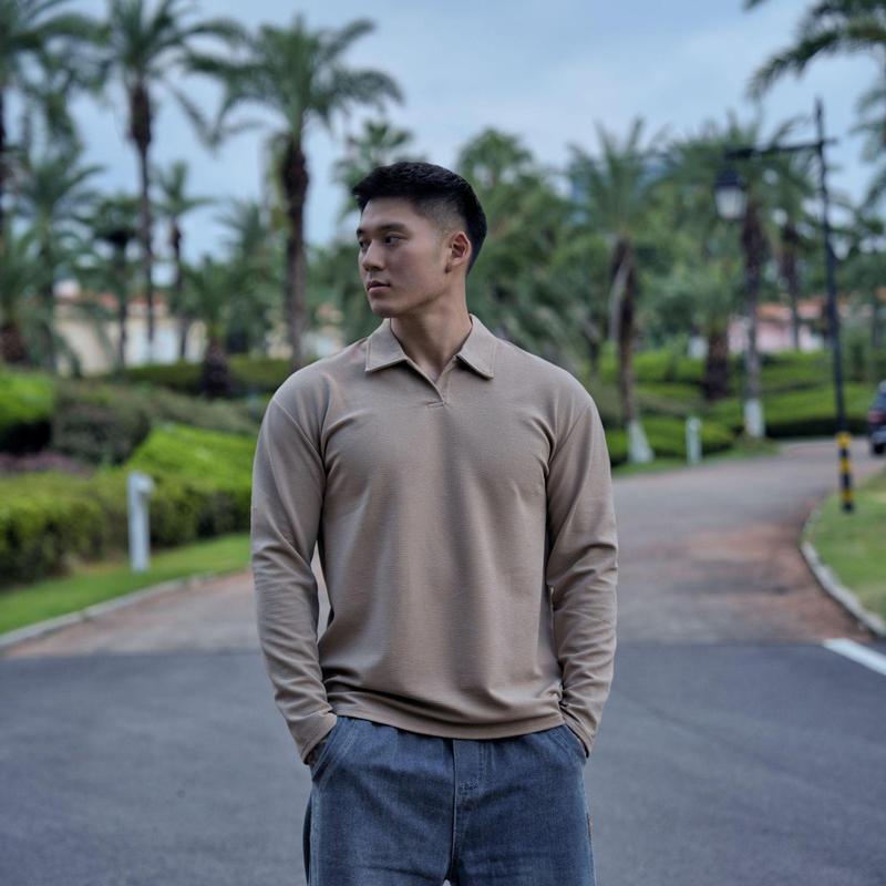 春秋男士百搭新中式亨利领POLO衫长袖免烫抗皱透气显型休闲T恤潮|undefined