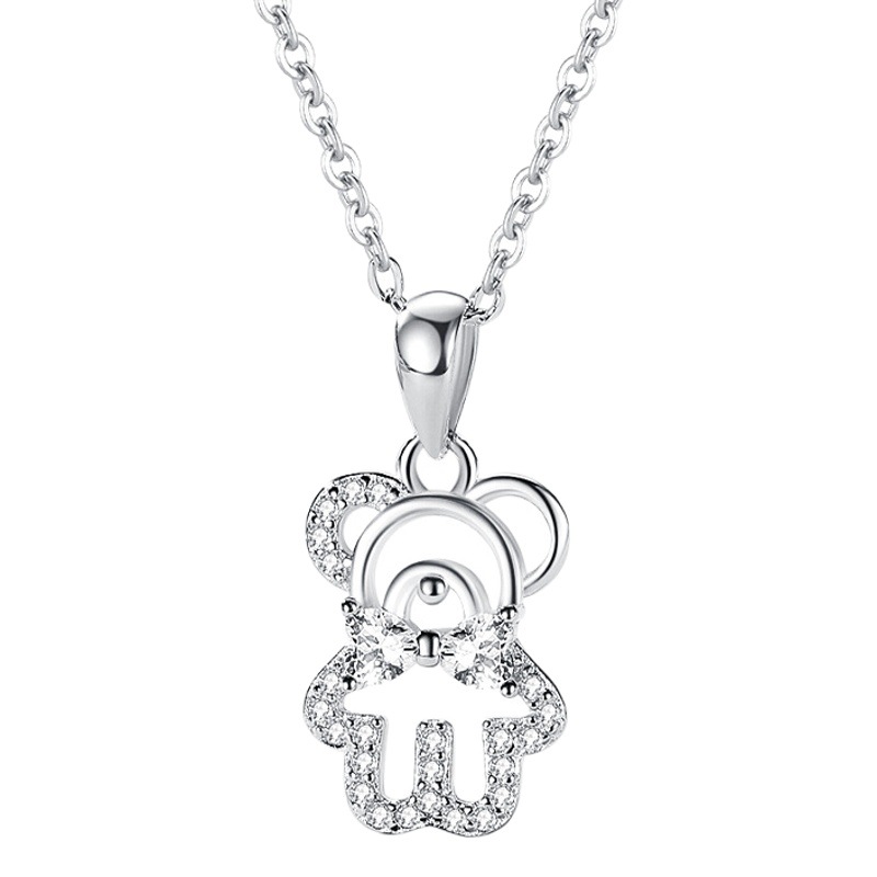 Plata esterlina s925 lindo oso colgante europeo y americano transfronterizo collar deseo accesorios diseño sentido clavícula cadena al por mayor