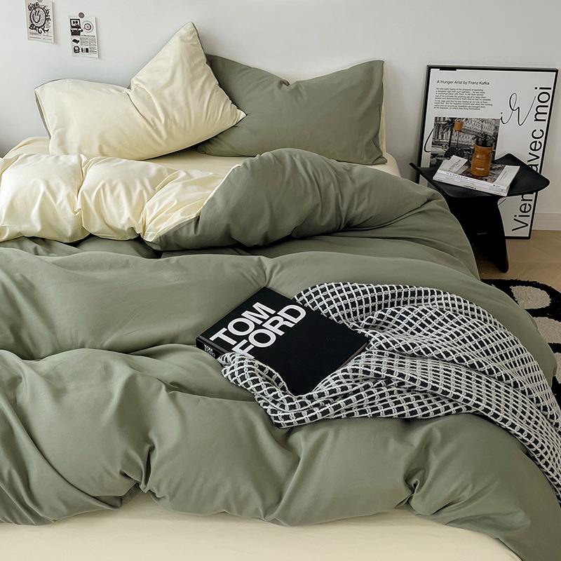 Cama de cuatro piezas A clase madre y bebé dormir desnudos ropa de cama de algodón lavado con agua cubierta cama dormitorio cama de tres piezas
