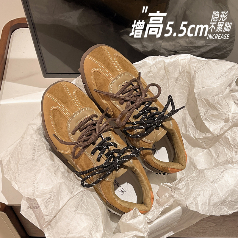 超软牛皮内增高德训鞋女2025秋季新款透气百搭运动复古厚底阿甘鞋|undefined