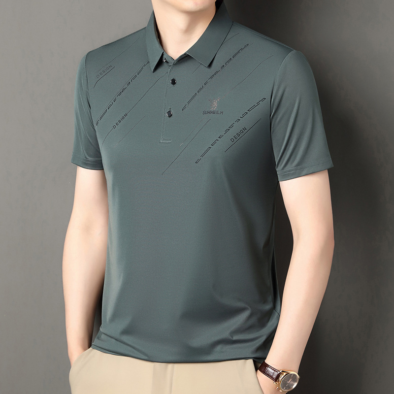 Polo para hombres 2025 nuevo verano seda de hielo seda de morera de negocios chaqueta de moda para hombres camiseta casual universal