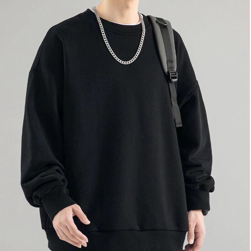 Heavy texture round neck solid color men's spring and autumn new American style hooded sweater spring and autumn long sleeve coat for men and women