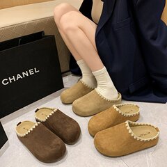 厚底包头博肯半拖鞋女2025秋季休闲一脚蹬花边休闲百搭复古拖鞋女