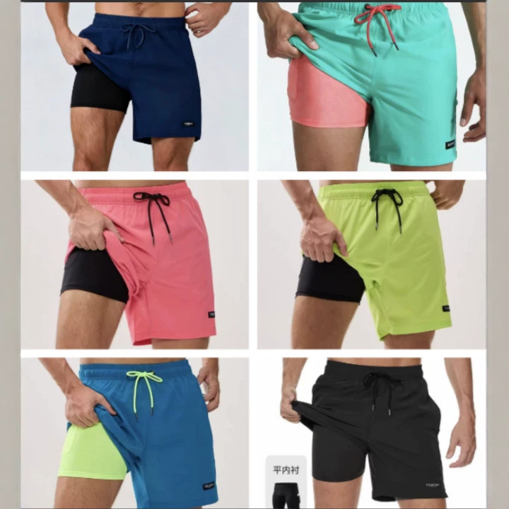 Trendy Double-Layer Swimming Shorts for Men, Loose Printed Quarter-Length Shorts, Casual Men's Beach Shorts Trendy Double-Layer Swimming Shorts for Men, Loose Printed Quarter-Length Shorts, Casual Men's Beach Shorts