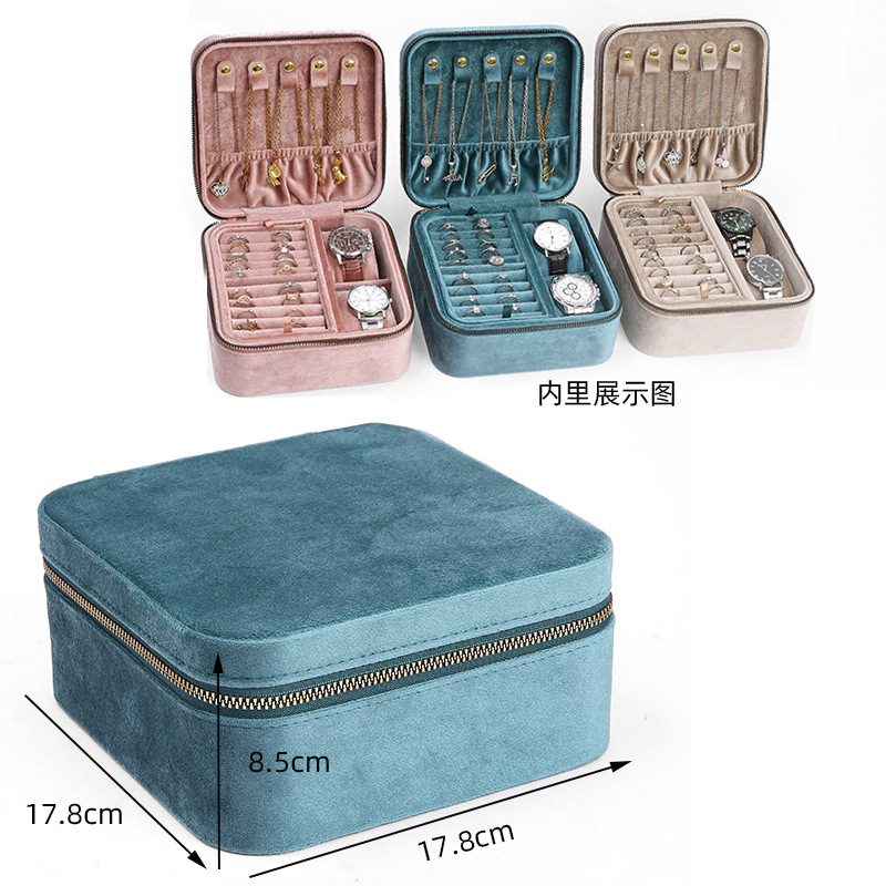 Moda retro terciopelo multifuncional portátil caja de joyas exquisitas pendientes de viaje pendientes collar caja de almacenamiento de joyas