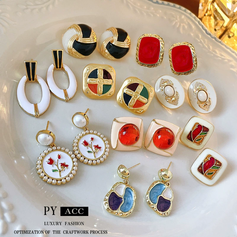 Серебряная игла из жемчуга, ретро модные серьги, цветочные, французский ретро стиль, оптовый