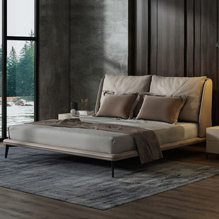 Leather bed modern simple double bed. Meters. Master Bedroom Small Apartment Light Luxury Wedding Bed Nordic Leather Bed