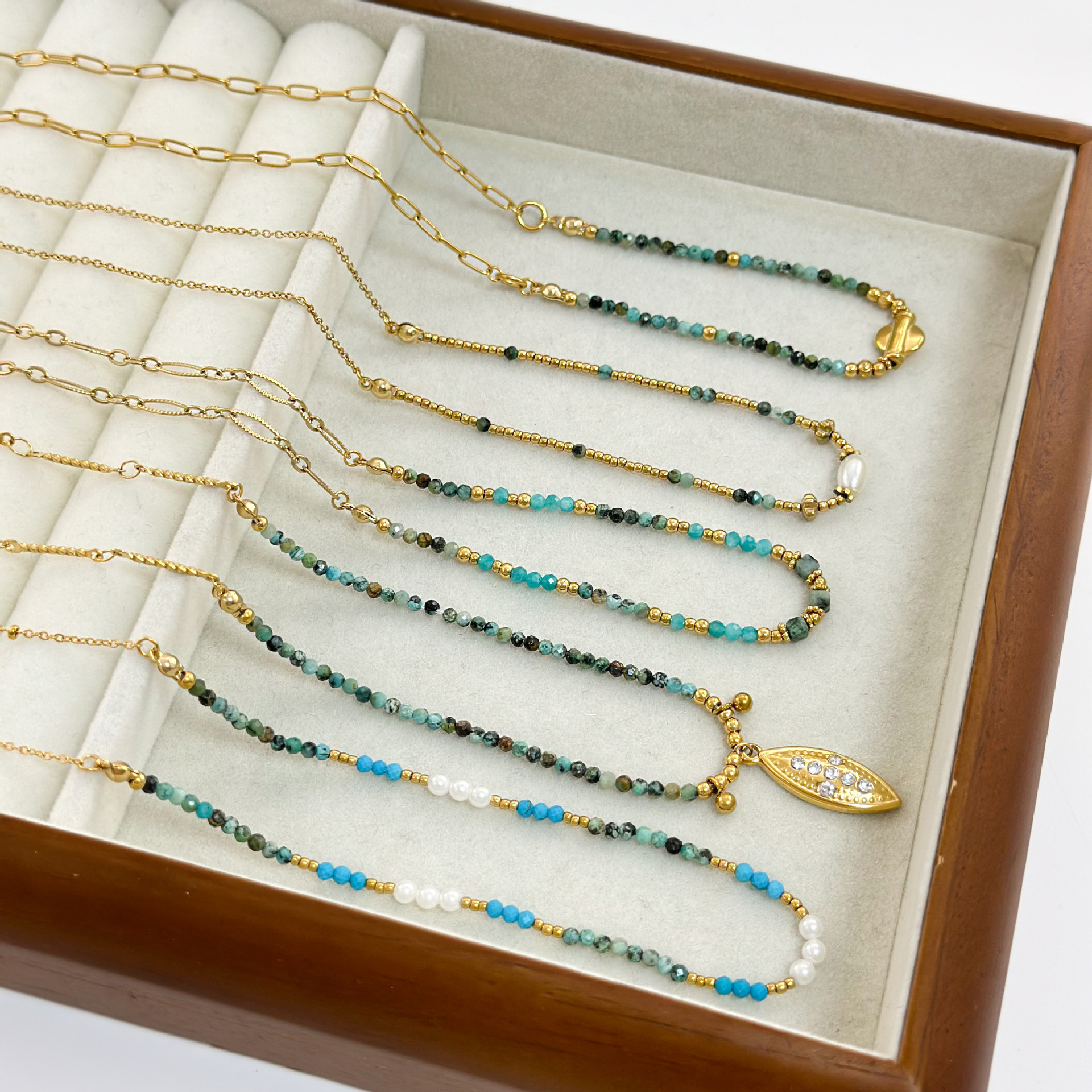 Women's Gender Elegant Geometric 304 Stainless Steel Natural Stone Beaded Chain Necklace In Bulk