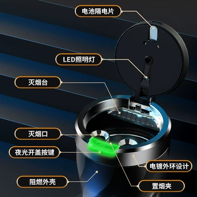 light lighting press type open: Car ashtray