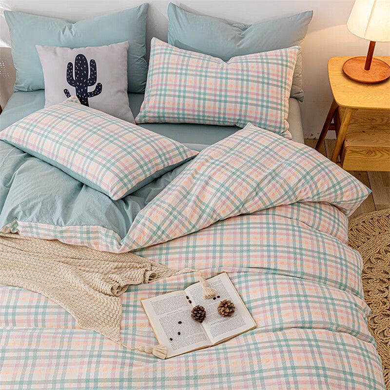 Cama de algodón lavado de algodón de clase A juego de cuatro piezas sábanas de edredón de algodón individual