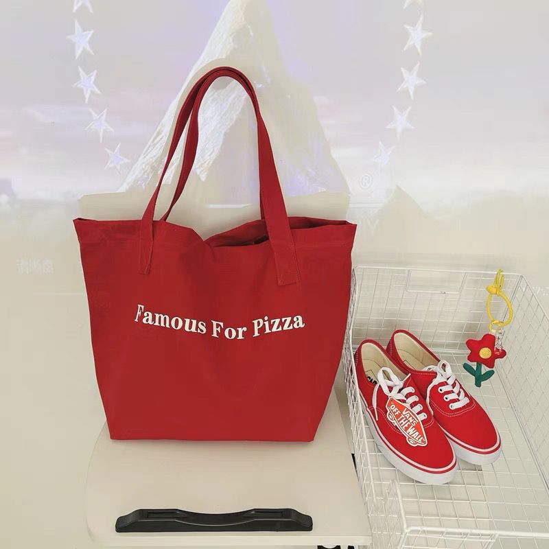 New Ins Niche Red Canvas Bag Casual Letter Printed Canvas Shoulder Bag Large Capacity Student Bag Factory