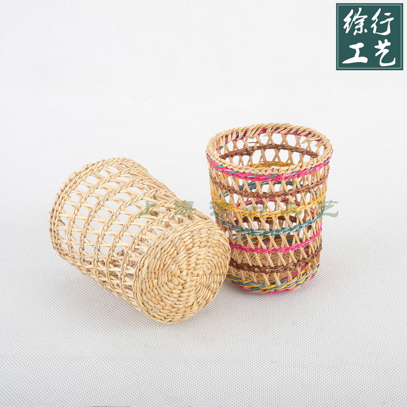 Handmade Woven Straw Cup Sleeve Small Flower Basket Insulated Cup Sleeve Woven Paper Rope Rattan Yellow Straw Basket Bamboo Weaving Creative Handmade