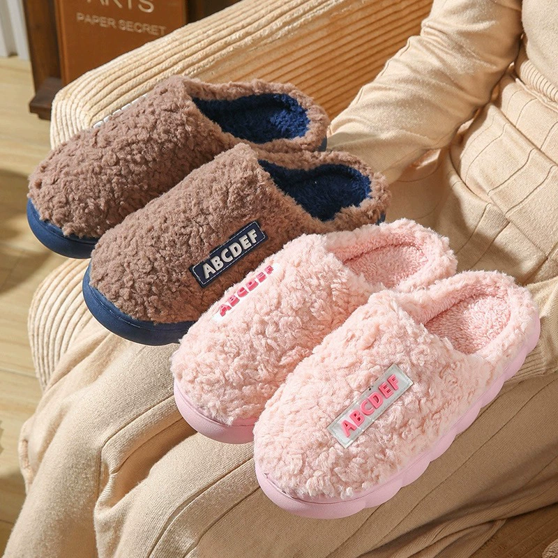 Новые хлопковые тапочки женские осенне-зимние теплые домашние носки с противоскользящим толстым дном на флисовой подкладке, буква наступала на хлопчатобумажную обувь