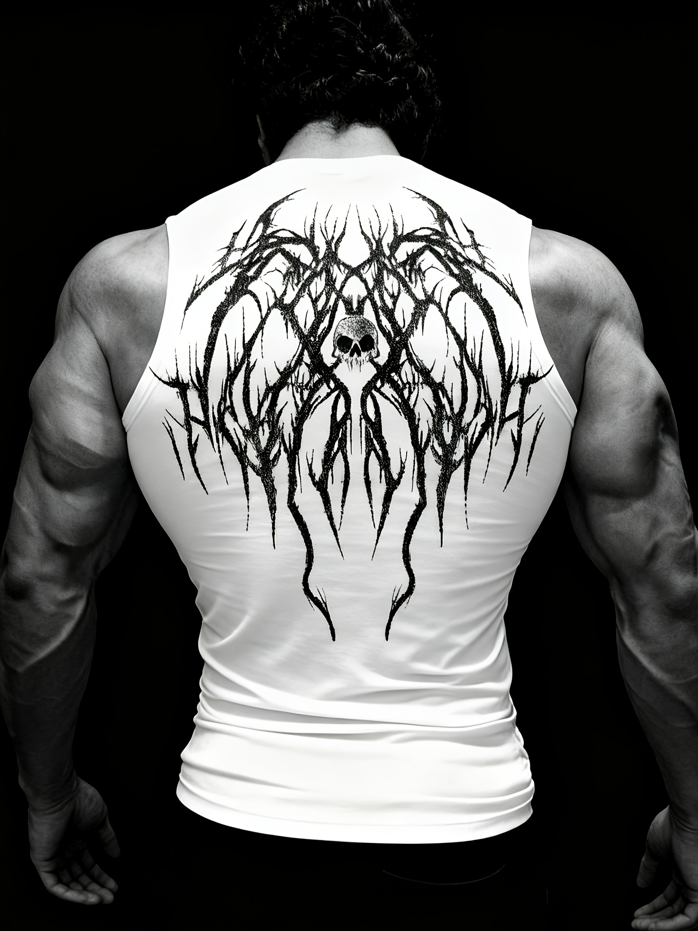 Men's Thorn Print Vest High Street Trendy Brand Sleeveless T-Shirt Quick Drying Fitness Tight Fitting Summer Top_viptrois.com