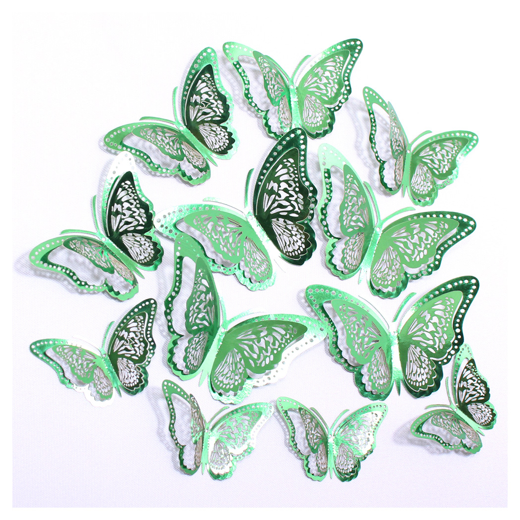 Fábrica al por mayor 12 pegatinas de pared de mariposas huecas hogar festivo decoración navideña decoración mariposa tridimensional 3D