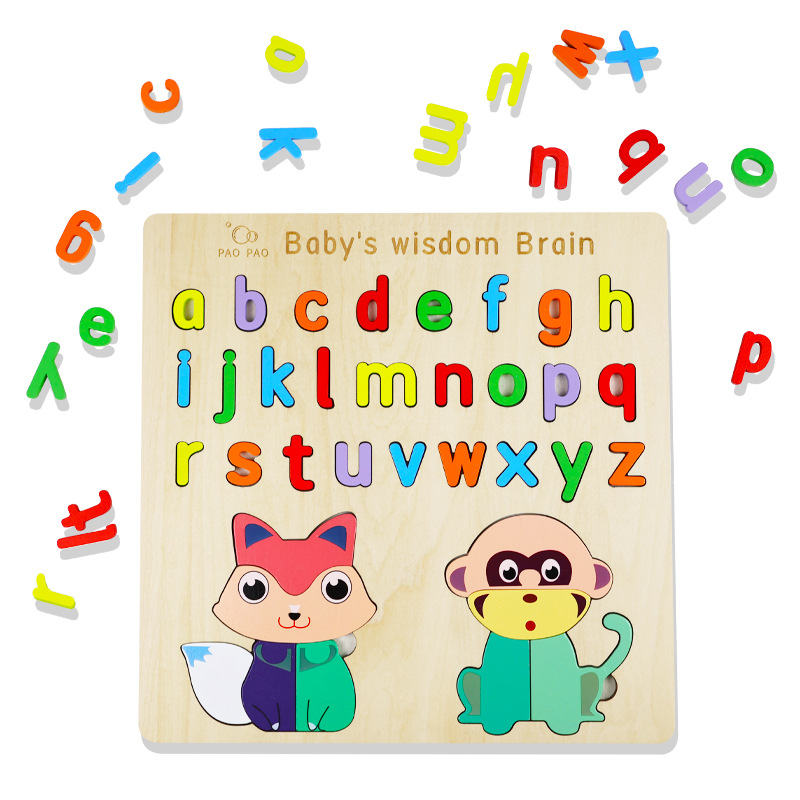 Juguetes para niños pequeños ensamblaje puzzle de educación temprana letras mayúsculas y minúsculas emparejadas números de forma geométrica de bloques de construcción tablero de agarre manual