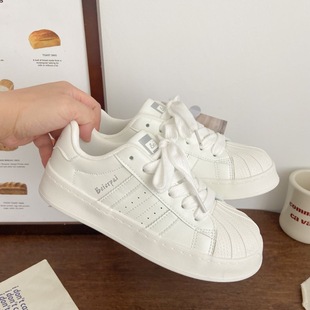 Macaron Girl's Heart Shell-Head Board Shoes High-Face Value All-Match Sports Casual Women's Shoes Flat White Shoes for Students