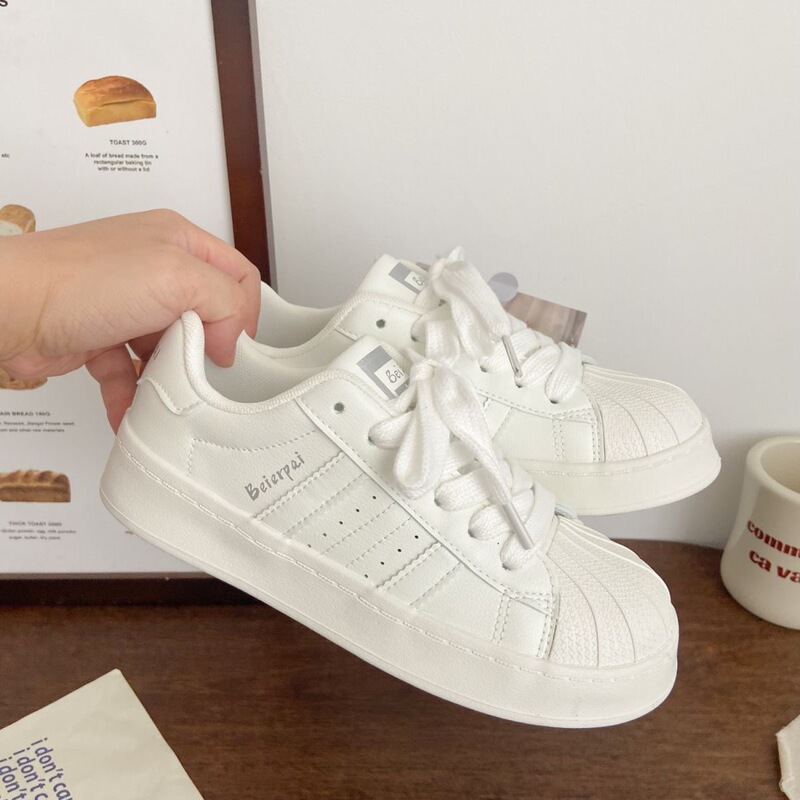 Macaron Girl's Heart Shell-Head Board Shoes High-Face Value All-Match Sports Casual Women's Shoes Flat White Shoes for Students