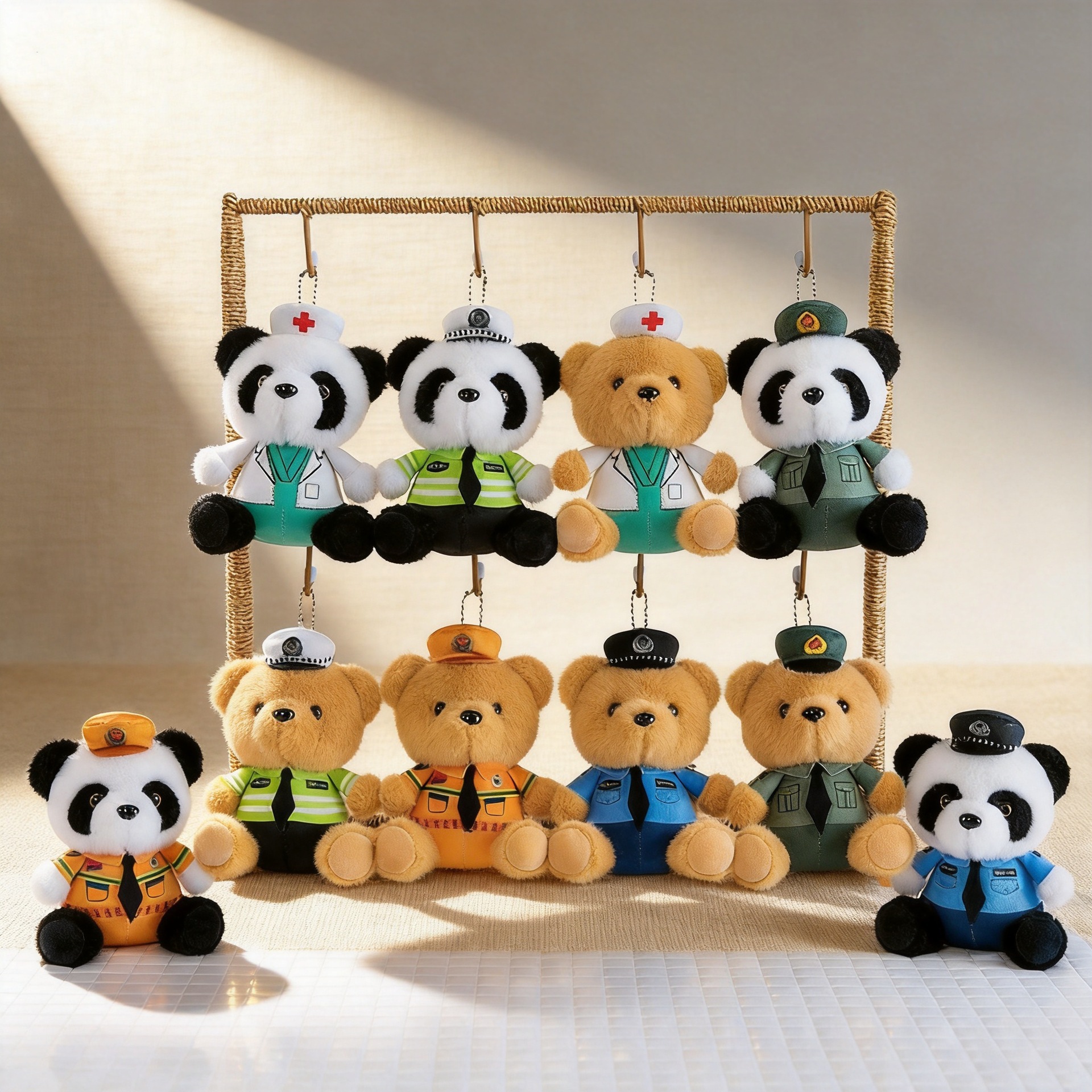 Colgante de peluche de oso de policía pequeña muñeca de peluche colgante de muñeca bolso colgante de llaver colgante de policía de tráfico oso pequeño colgante