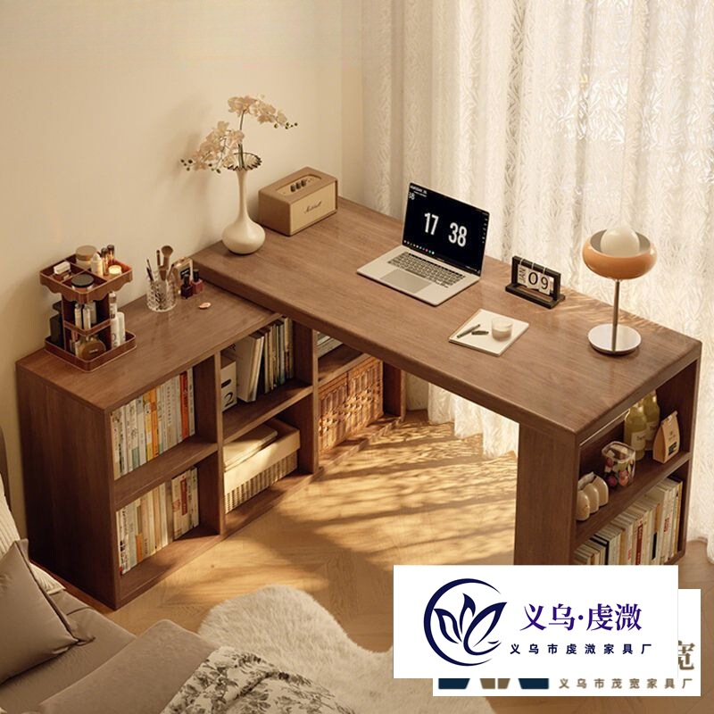 Solid Wood Corner Desk Bookcase Integrated Table Bedroom Home Student Dressing Table L-Shaped Corner Computer Desk Office