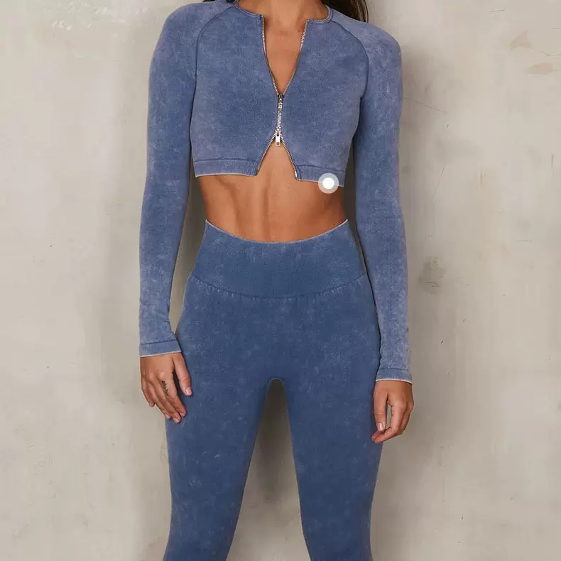 欧美跨境瑜伽服女跑步运动健身套装无缝针织瑜伽裤现货2025新款