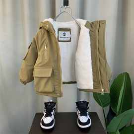 男童加绒派克服2024新款洋气男孩宝棉袄衣服潮儿童秋冬装加厚外套