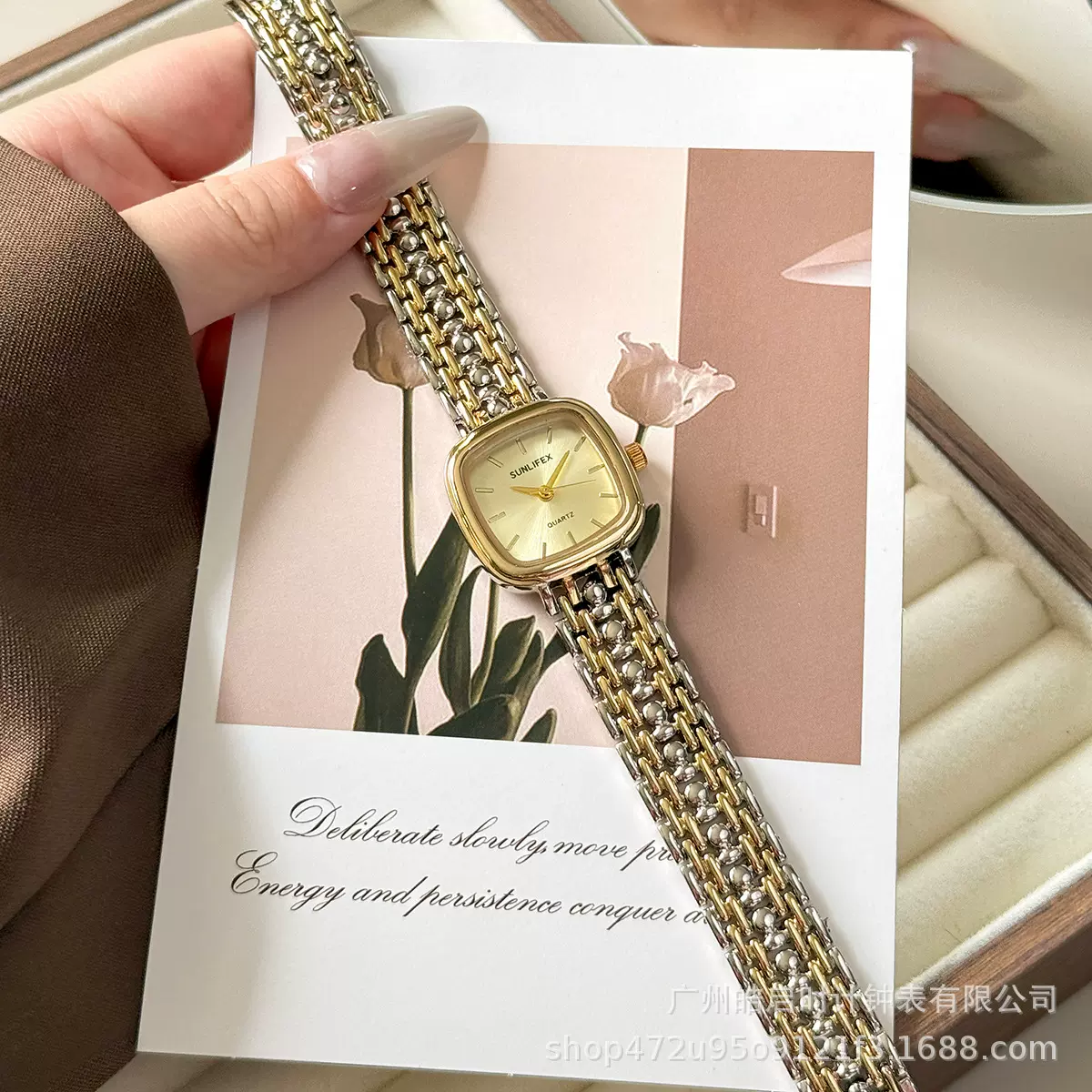 sunlifex方形简约休闲气质钢带男女款腕表罗马刻度卡家石英表