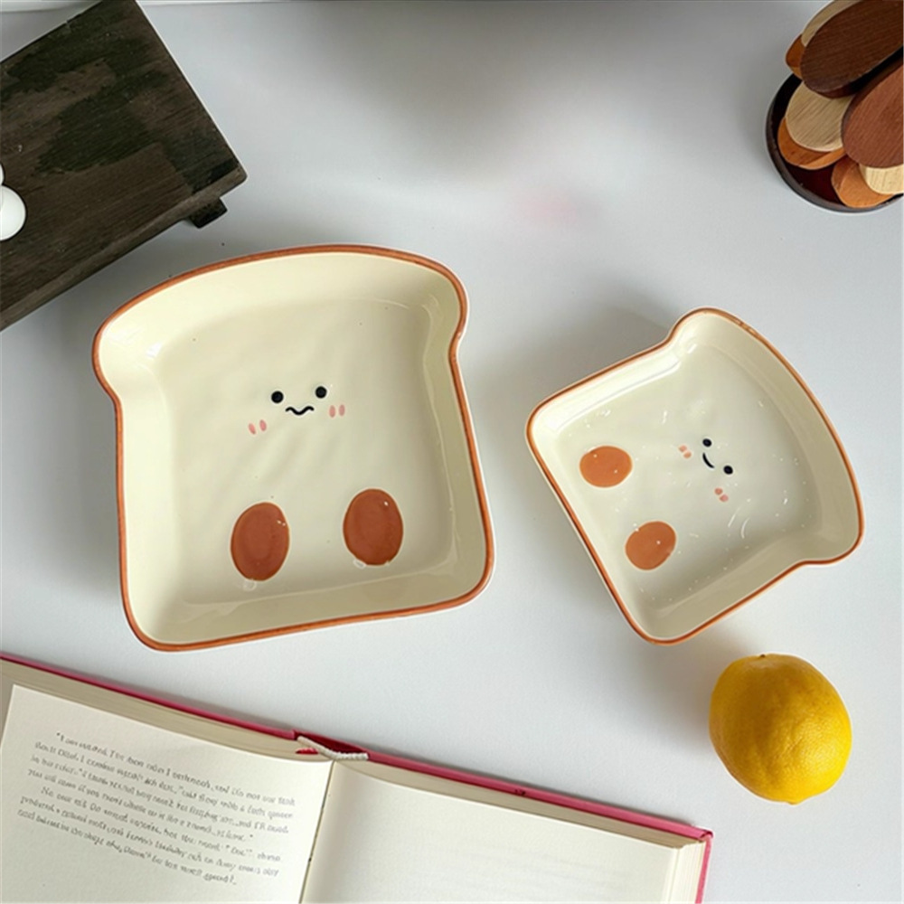 Ceramic Toast Plate with High-Temperature Underglaze Color Craftsmanship, Practical Small Plate for Home Use, Cute Dipping Sauce Bread Plate