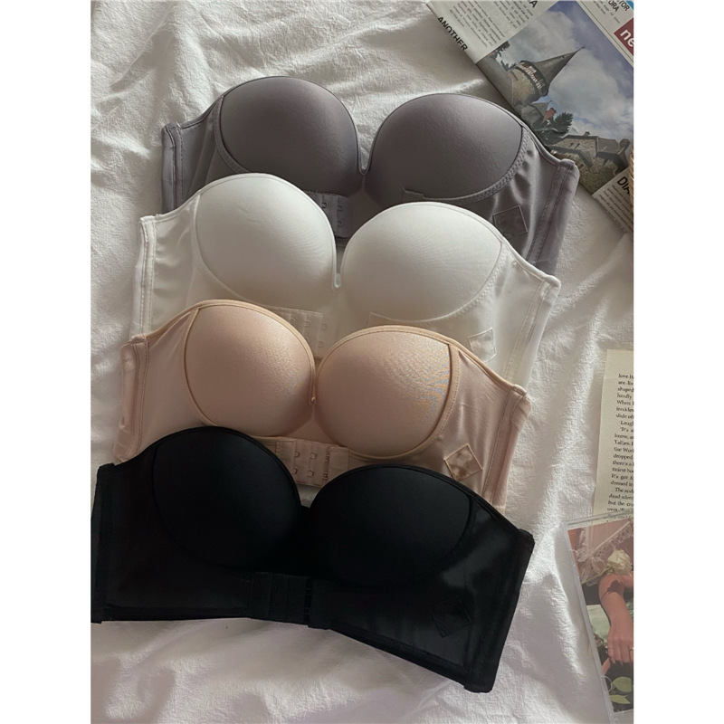 Summer Thin Strapless Push-Up Non-Slip Tube Top Seamless Beautiful Back Bra Small Breast Black Bra Wrap Bra for Women