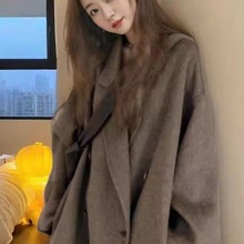 双面毛绒灰色毛呢子大衣女秋冬新款羊中长外套小个子加厚大码