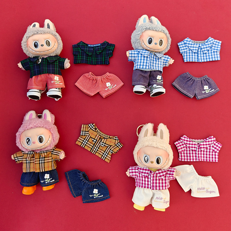 服のみ、布製人形服なし、格子柄の有名ブランドシャツ、ビニール製フェイスドール服、着せ替え服|undefined