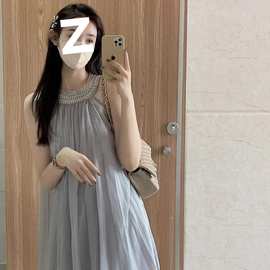 挂脖连衣裙女装2025新款韩版重工钉珠进口手工奥钻气质无袖裙子潮