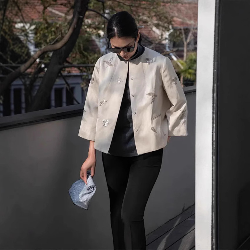 2024 "Spring Day Confession" Linen Satin Custom Dress Grade Heavy Industry Beaded Sequin Stand-up Jacket 2024 "Spring Day Confession" Linen Satin Custom Dress Grade Heavy Industry Beaded Sequin Stand-up Jacket
