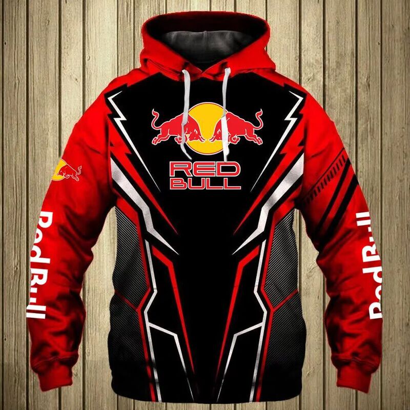 2025 New Red Bull Sweatshirt Fashion Red Bull 3D Printing Men's Pullover Outdoor Sports Clothing Racing Sweatshirt Red