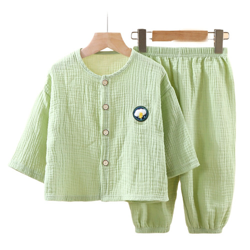 Children's thin double-layer cotton gauze pajamas summer girls' home clothes boys' long-sleeved lantern pants set 